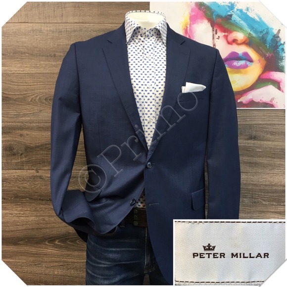 PETER MILLAR Mens Blazer Sport Coat Casual Jacket Size 44L Wool Suit (SPOTS)